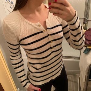 J.Crew Breton Stripe Waffle Henley Long Sleeve
